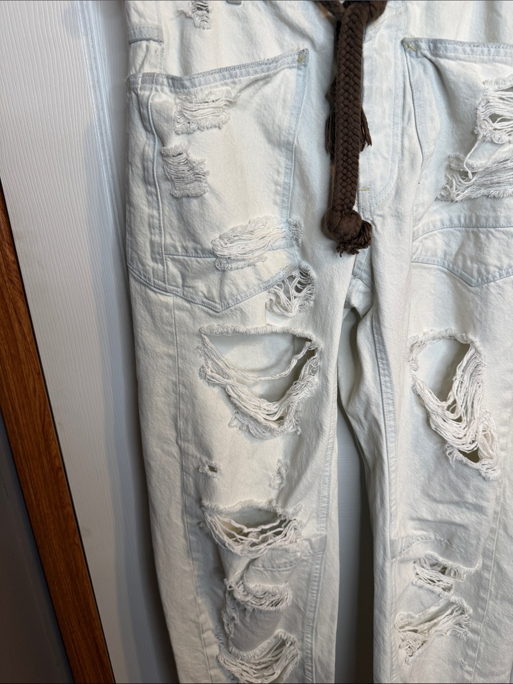 Free People Cream Distressed Boyfriend Moxie Jeans - Picture 7 of 8